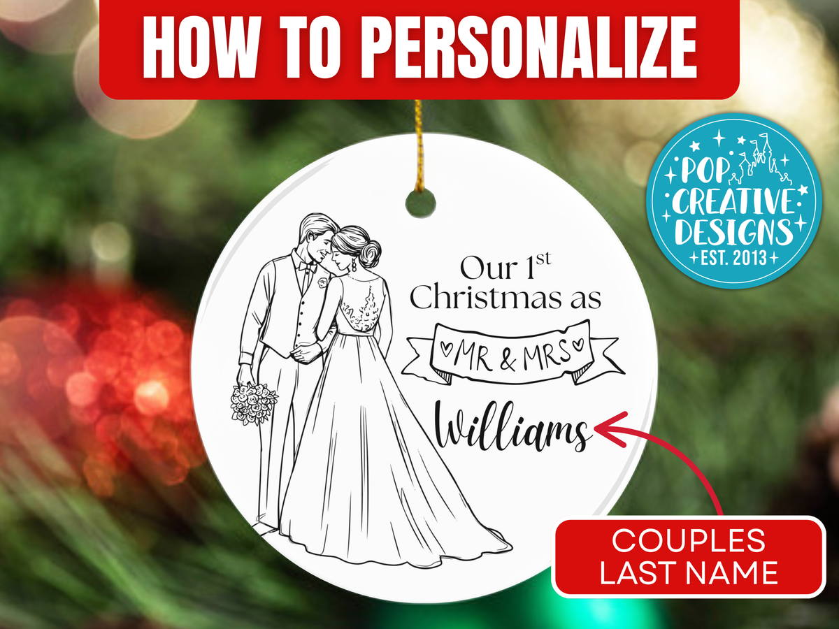 Personalized First Christmas as Mr. & Mrs. Ornament – Newlywed Wedding Keepsake