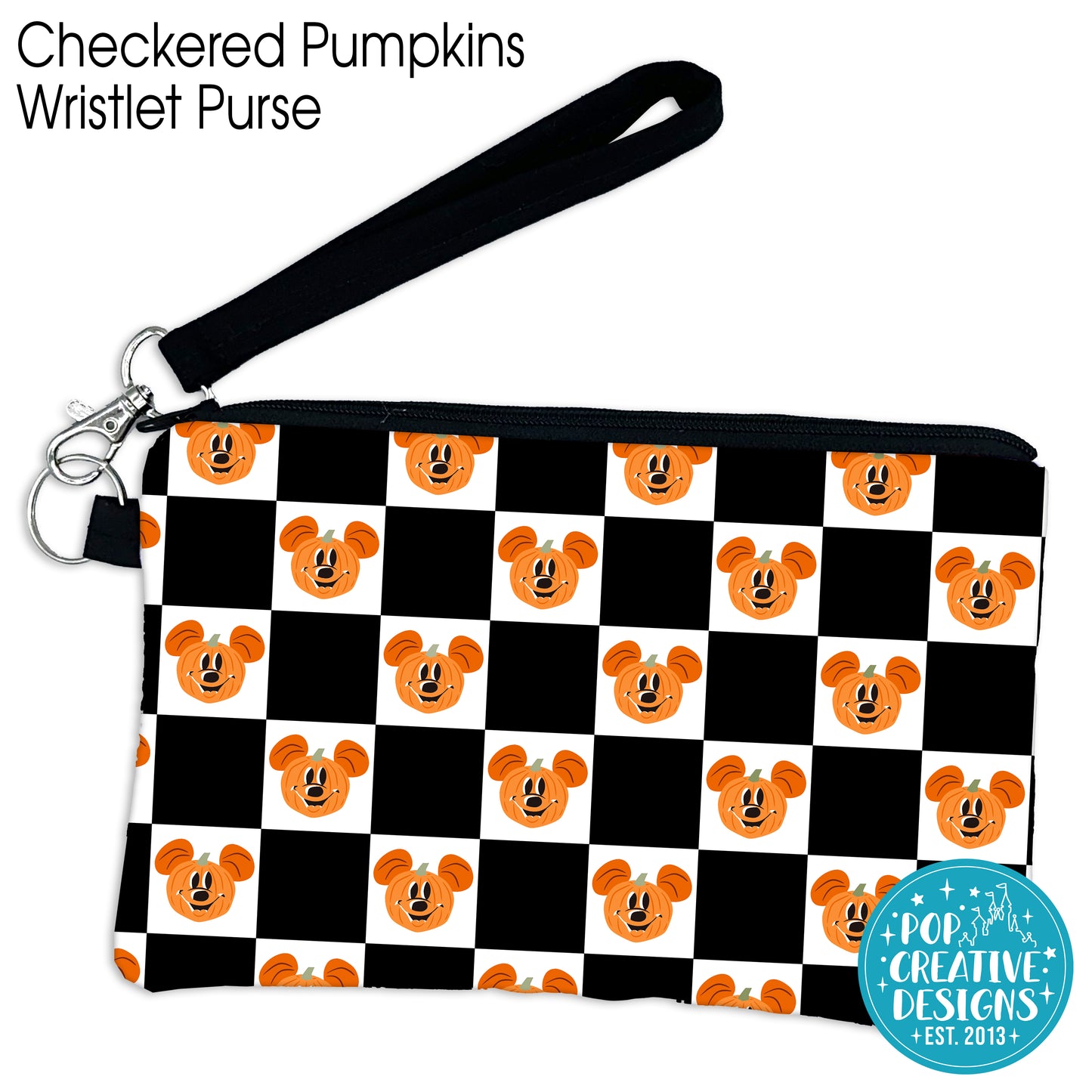 Checkered Pumpkins Wristlet Purse