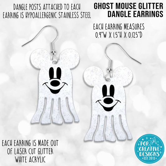 Ghost Mouse Glitter Earrings