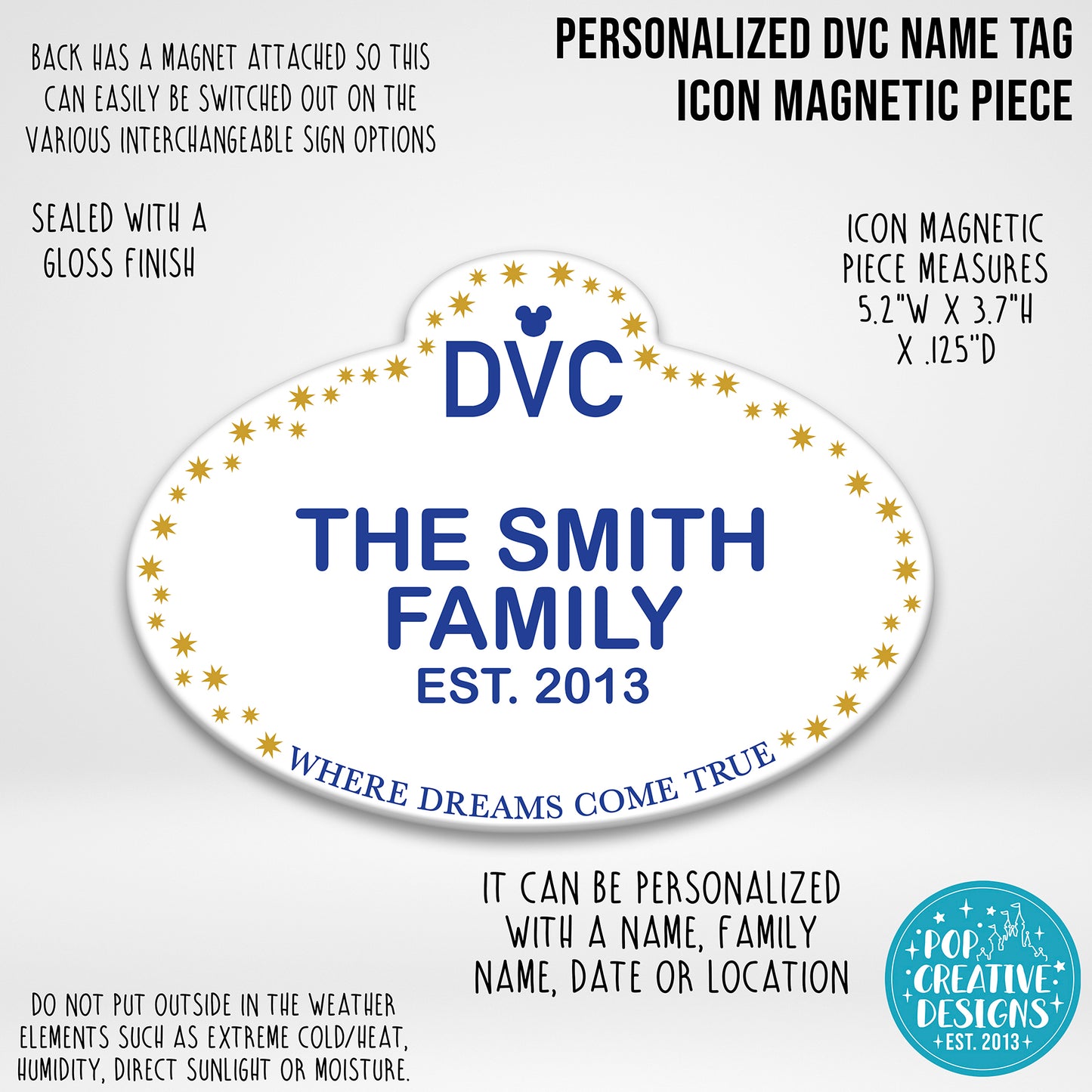 Personalized DVC Name Tag Icon Magnetic Piece