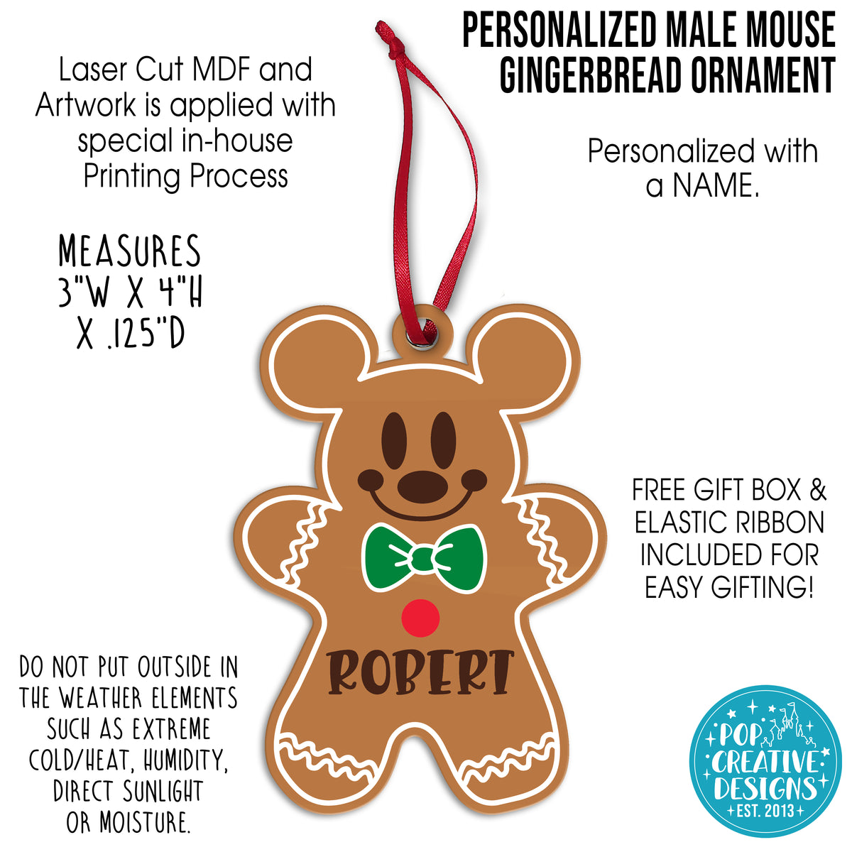 Personalized Male Mouse Gingerbread Ornament – Custom Christmas Ornament
