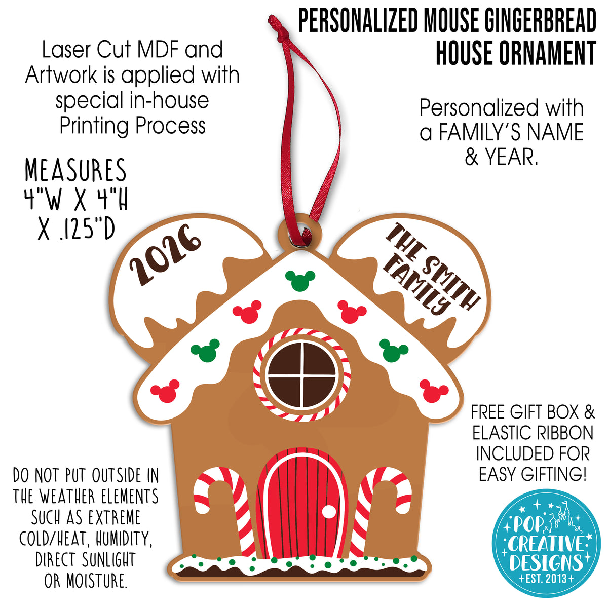 Personalized Mouse Gingerbread House Ornament – Custom Family Christmas Ornament