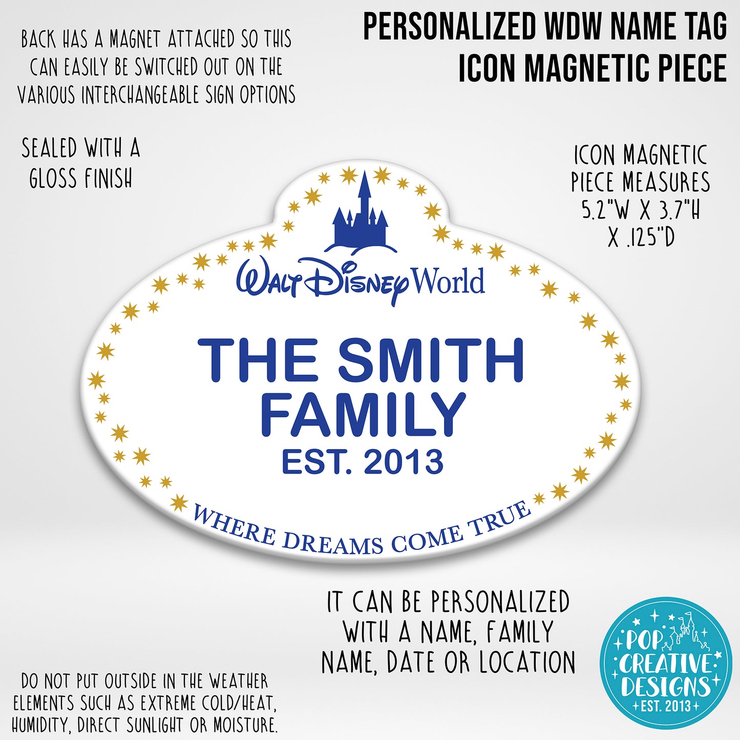 Personalized WDW Name Tag Icon Magnetic Piece