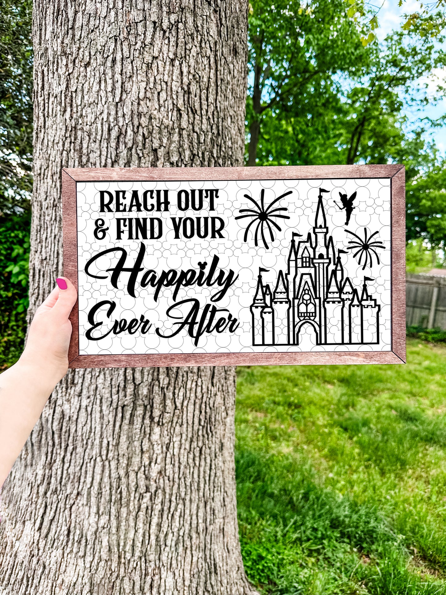 2D Reach Out and Find Your Happily Ever After 18 x 10.5 Wooden Sign - FREE SHIPPING