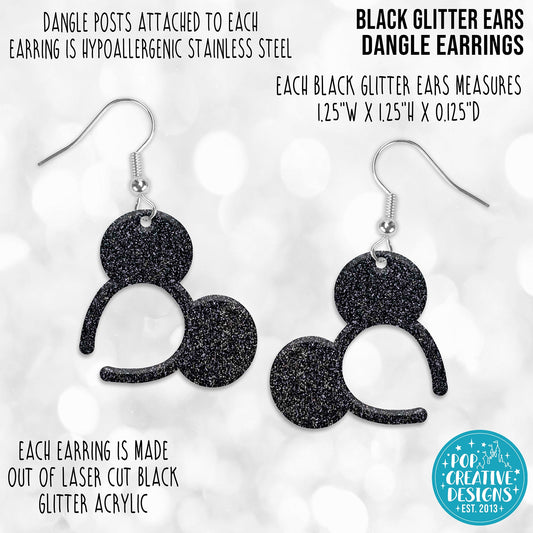 Black Glitter Ears Dangle Earrings