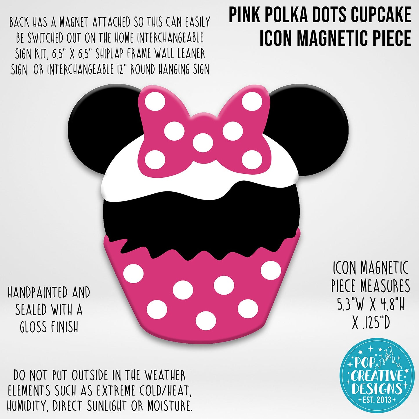 Pink Polka Dots Cupcake Icon Magnetic Piece