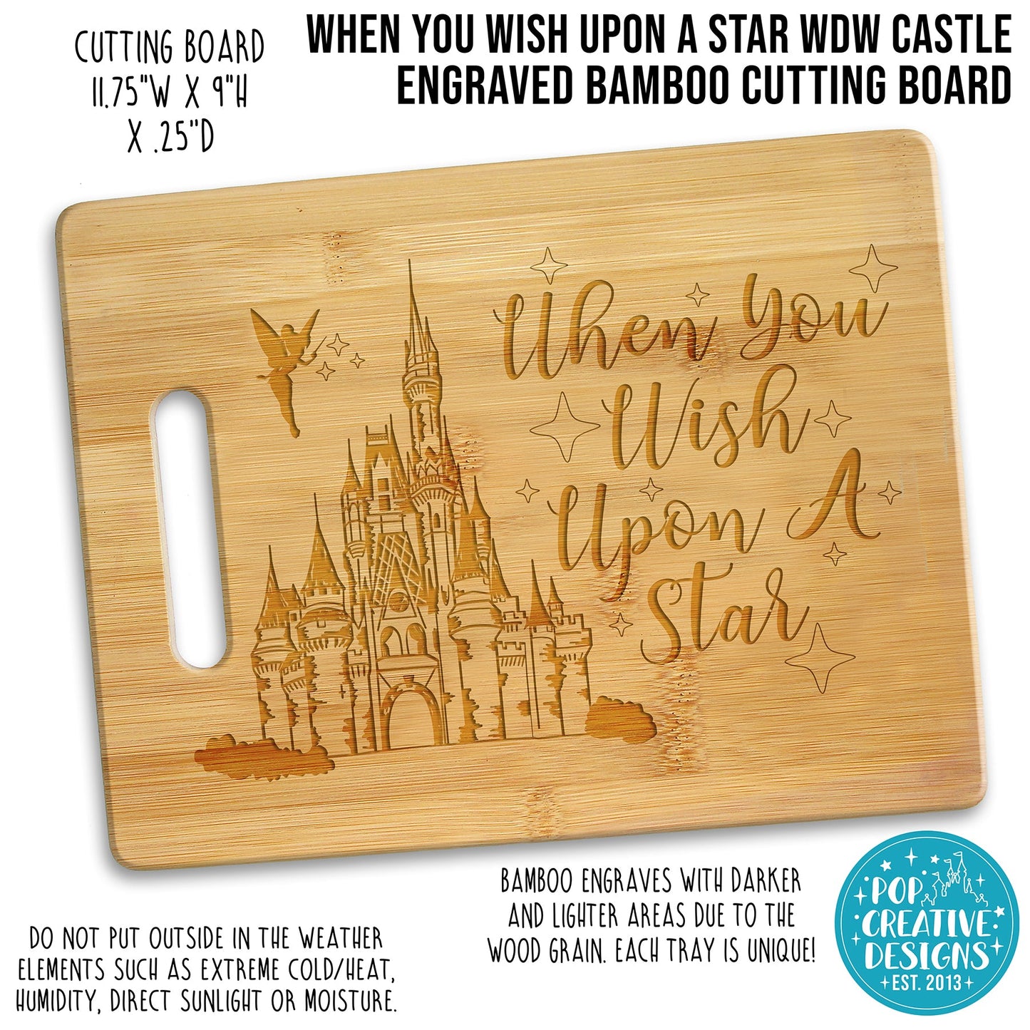 When You Wish Upon A Star WDW Castle Laser Engraved Bamboo Cutting Board