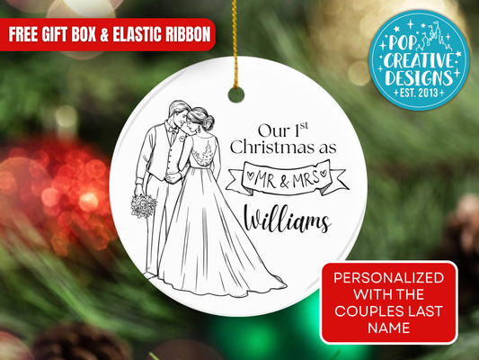 Personalized First Christmas as Mr. & Mrs. Ornament – Newlywed Wedding Keepsake