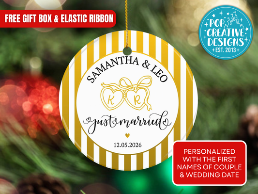 Personalized Just Married Ornament – Custom Wedding Christmas Keepsake