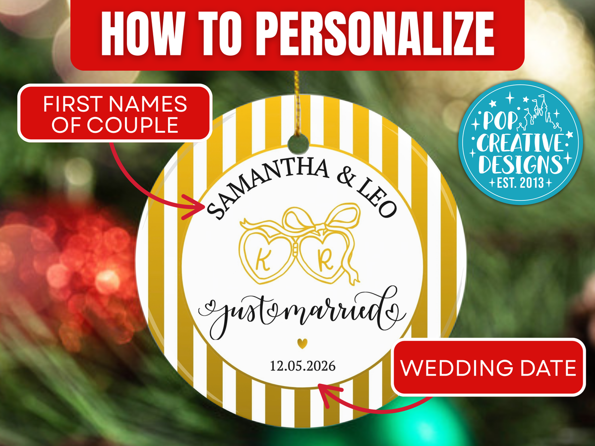 Personalized Just Married Ornament – Custom Wedding Christmas Keepsake