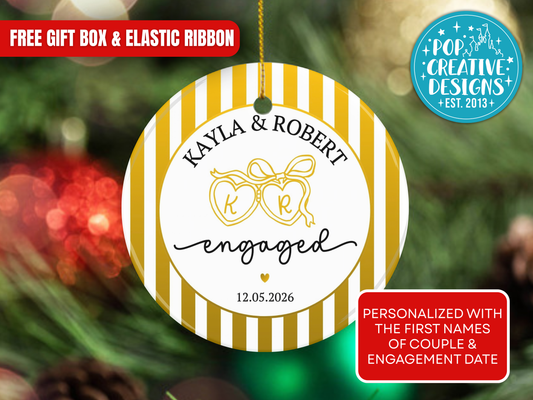 Personalized Engagement Ornament – Custom Newly Engaged Christmas Keepsake