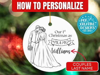 Personalized First Christmas as Mr. & Mrs. Ornament – Newlywed Wedding Keepsake