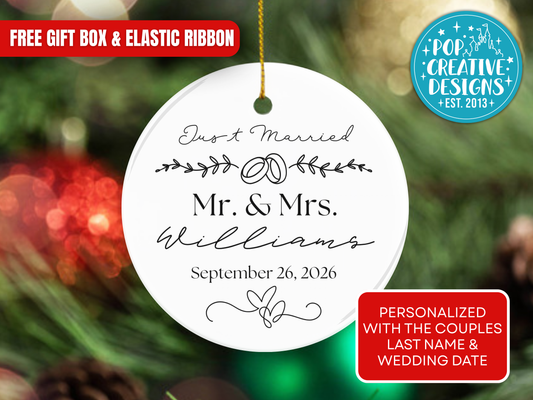 Personalized Mr. & Mrs. Just Married Ornament – Custom Wedding Christmas Keepsake
