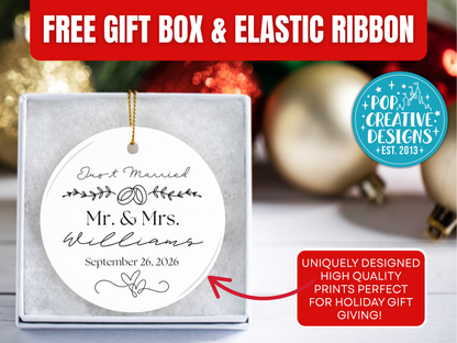 Personalized Mr. & Mrs. Just Married Ornament – Custom Wedding Christmas Keepsake