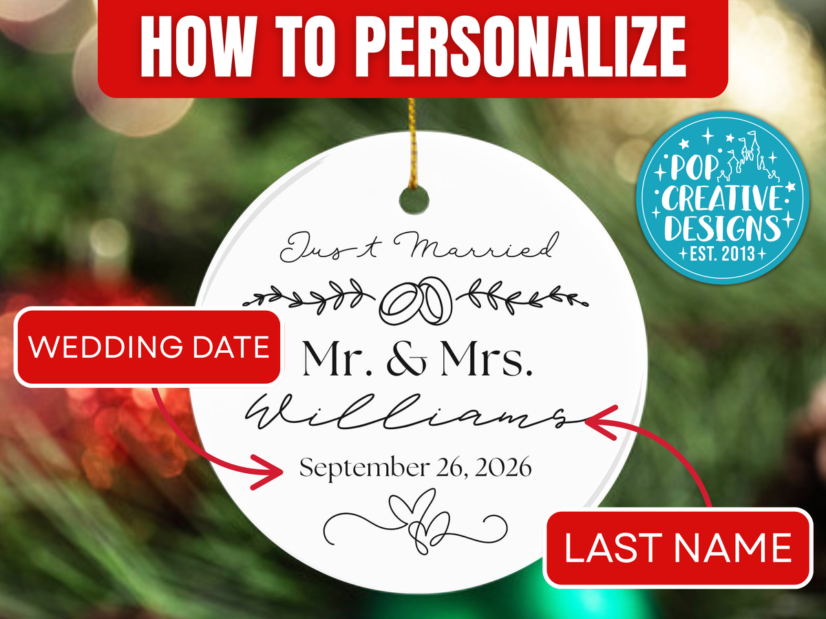 Personalized Mr. & Mrs. Just Married Ornament – Custom Wedding Christmas Keepsake