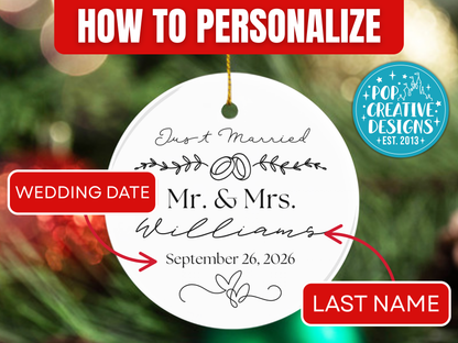 Personalized Mr. & Mrs. Just Married Ornament – Custom Wedding Christmas Keepsake