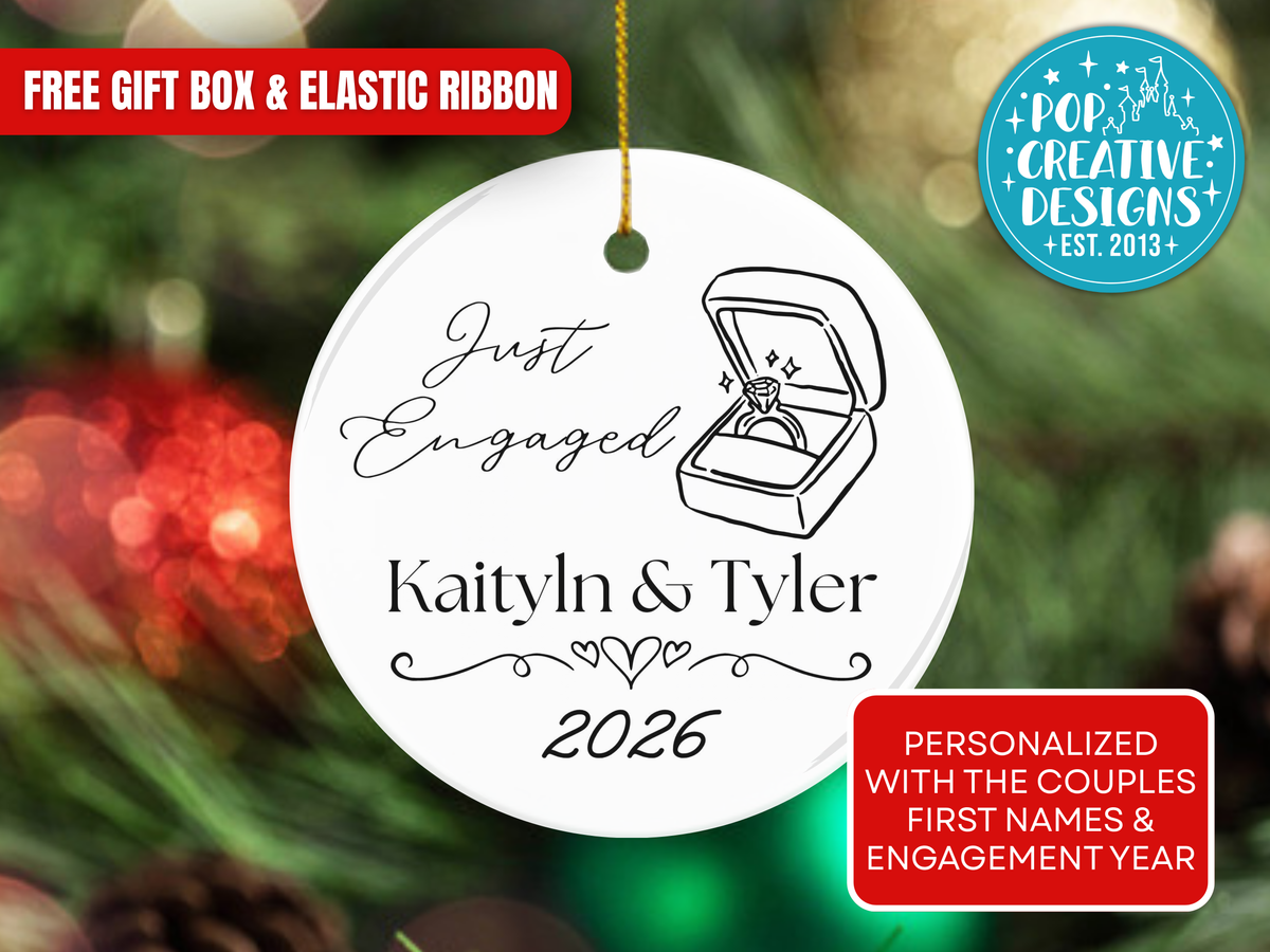 Personalized Just Engaged Ornament – Custom Engagement Christmas Keepsake