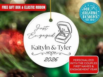 Personalized Just Engaged Ornament – Custom Engagement Christmas Keepsake