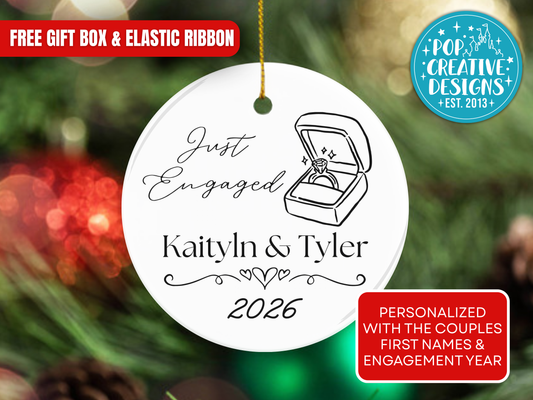 Personalized Just Engaged Ornament – Custom Engagement Christmas Keepsake