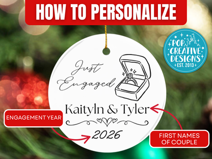 Personalized Just Engaged Ornament – Custom Engagement Christmas Keepsake