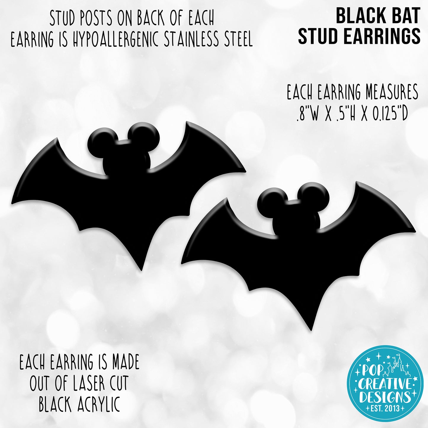 Black Bat Stud Earrings