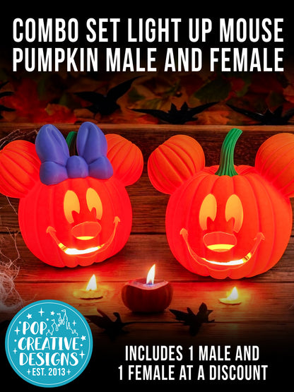 🎃🎀 COMBO SET Light Up Mouse Pumpkin Male and Female | Halloween LED Decor