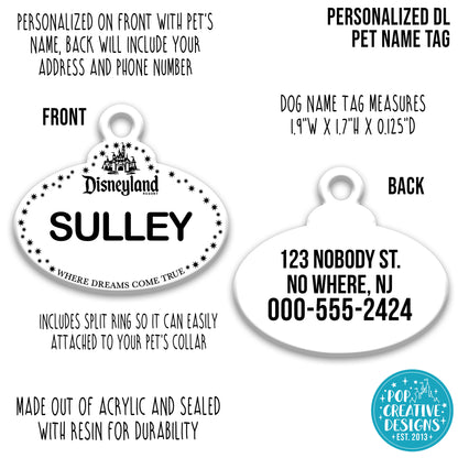 🏰 Personalized DL-Inspired Pet ID Tag – Custom Dog & Cat Name Tag with Contact Info – Durable Acrylic Resin Collar Tag