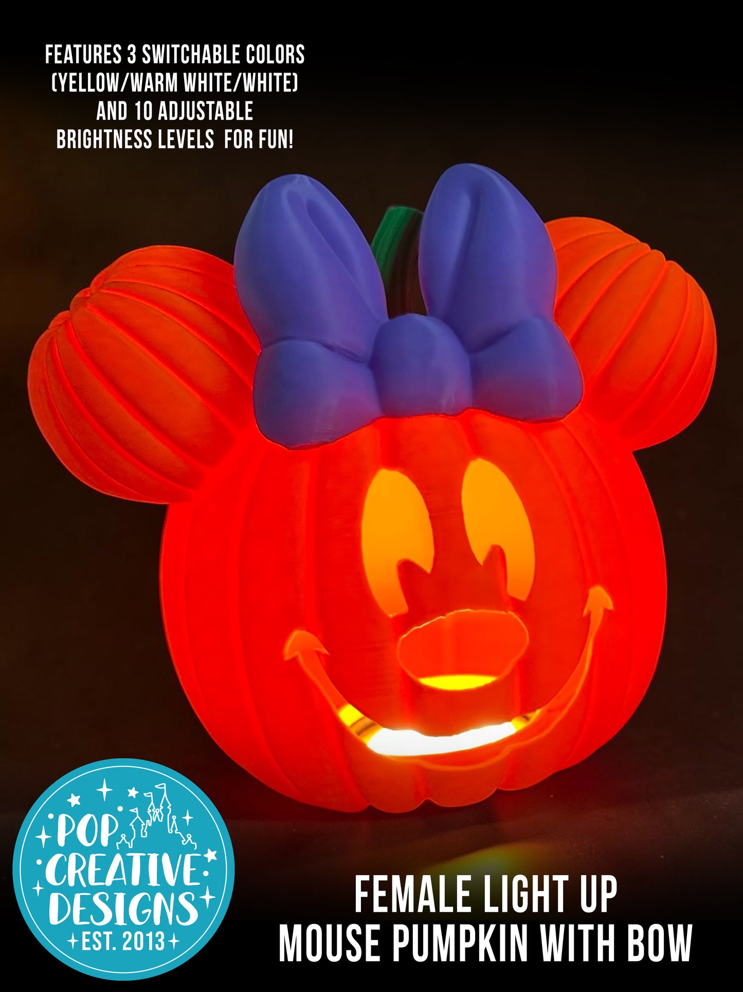 🎀 Female Light Up Mouse Pumpkin with Bow | Halloween Decor