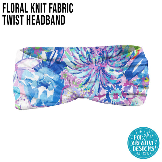Floral Knit Fabric Twist Headband in