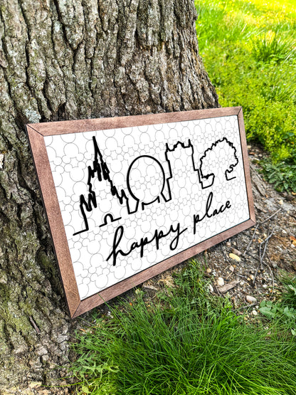 2D Happy Place 18 x 10.5 Wooden Sign - FREE SHIPPING