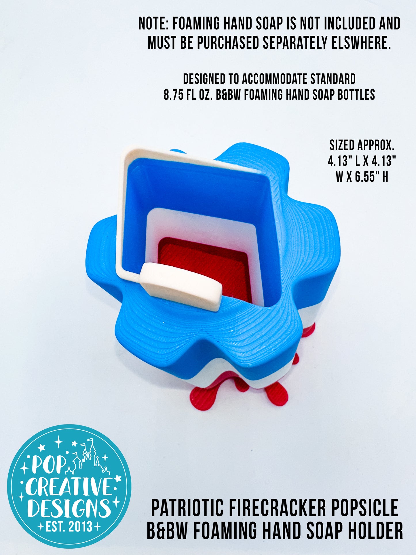 Patriotic Firecracker Popsicle B&BW Foaming Hand Soap Holder | Red White & Blue Soap Holder