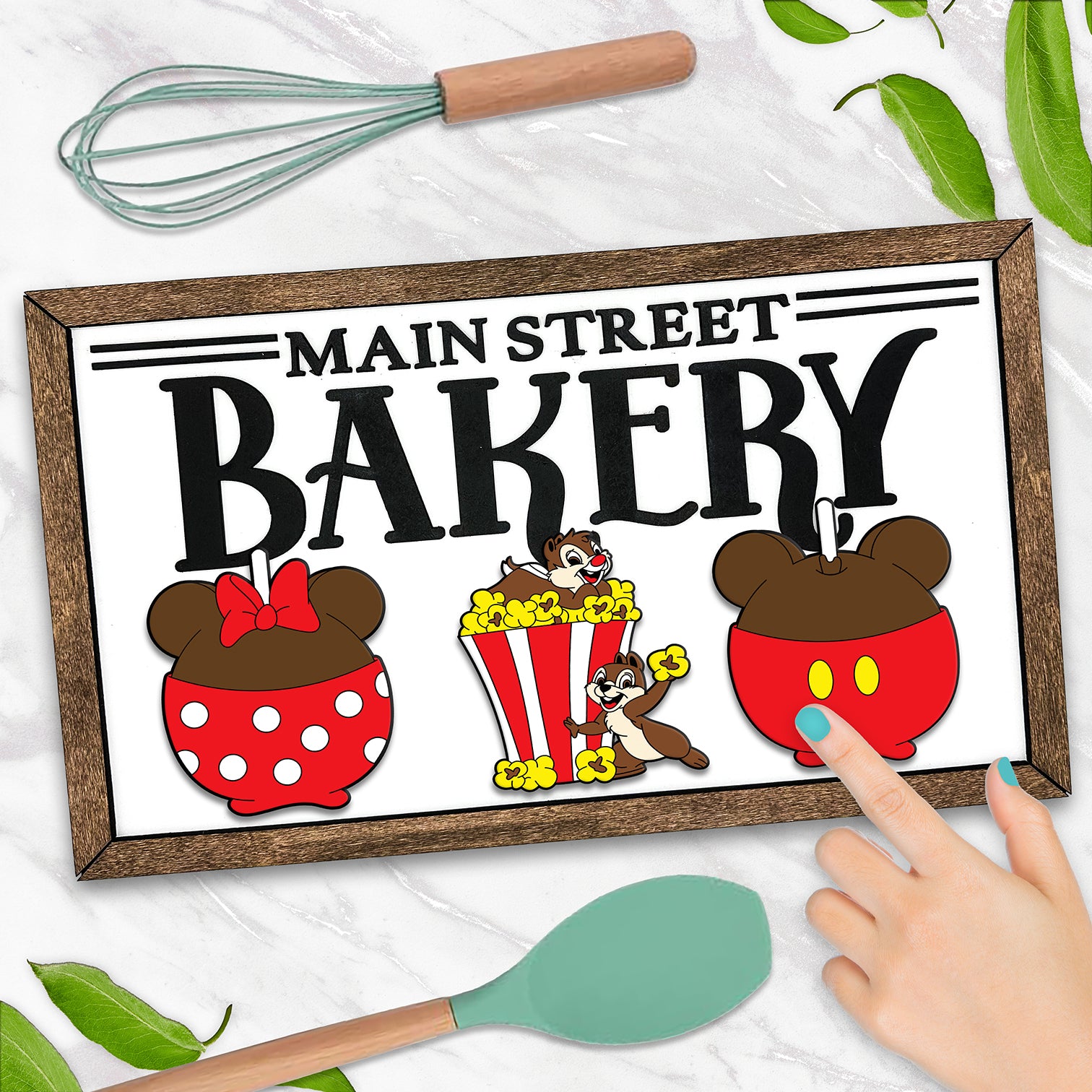 Interchangeable Main Street Bakery 18"W x 10.5"H Sign To Display 3 Icon Magnetic Pieces