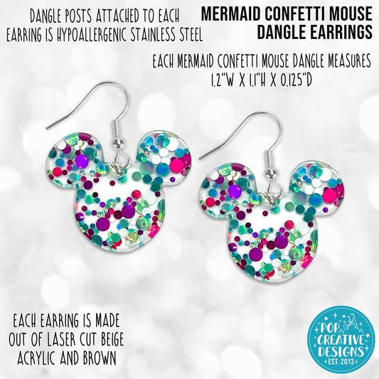 Mermaid Confetti Mouse Dangle Earrings