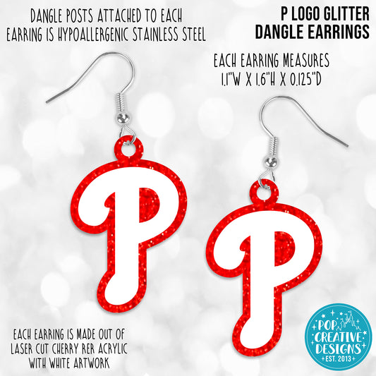 P Logo Glitter Dangle Earrings