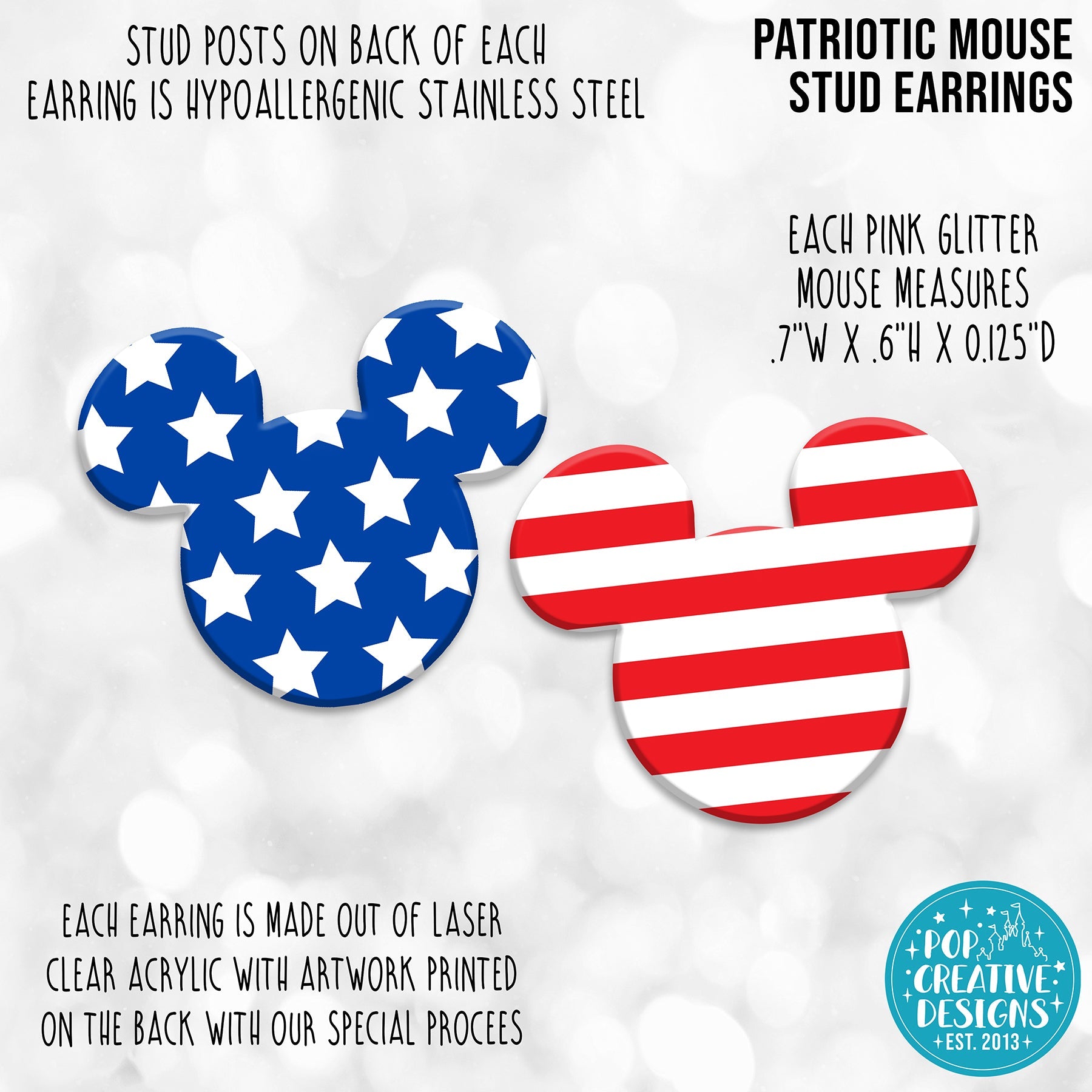 Patriotic Mouse Stud Earrings