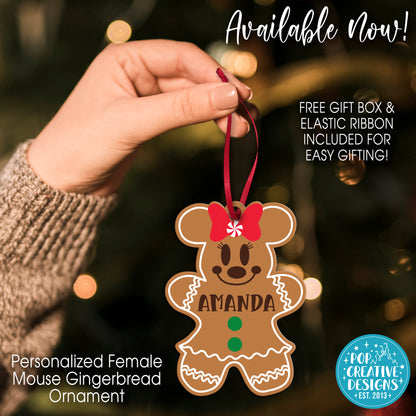 Personalized Female Mouse Gingerbread Ornament – Custom Christmas Ornament