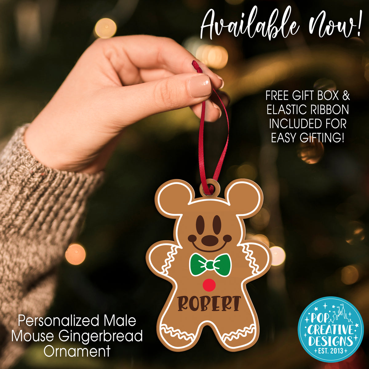 Personalized Male Mouse Gingerbread Ornament – Custom Christmas Ornament