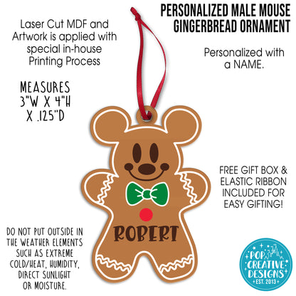 Personalized Male Mouse Gingerbread Ornament – Custom Christmas Ornament