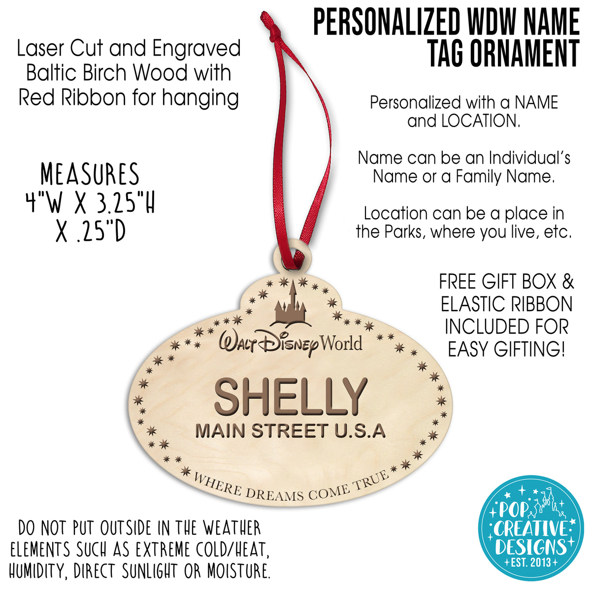 Personalized WDW Name Tag Ornament – Custom Christmas Ornament