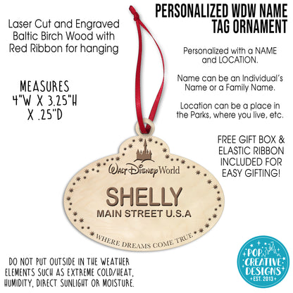 Personalized WDW Name Tag Ornament – Custom Christmas Ornament
