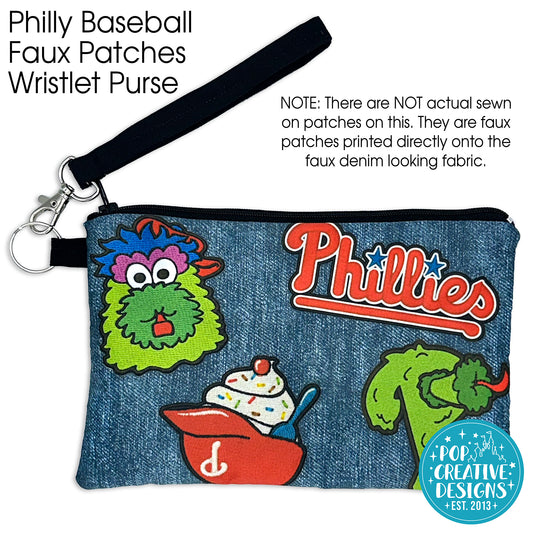 Philly Baseball Faux Patches Wristlet Purse