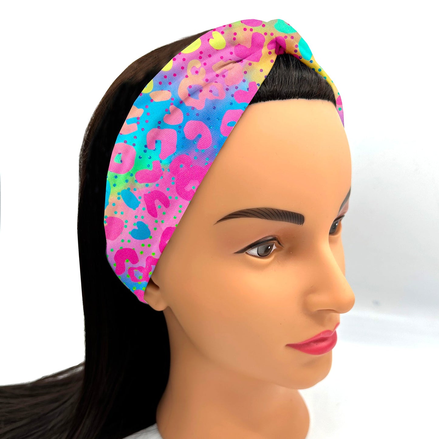 Rainbow Cheetah Knit Fabric Twist Headband