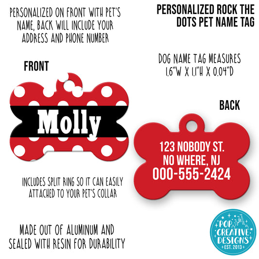 🎀 Personalized Rock the Dots Pet ID Tag -Inspired Dog & Cat Name Tag – Custom Double-Sided Acrylic Tag with Contact Info