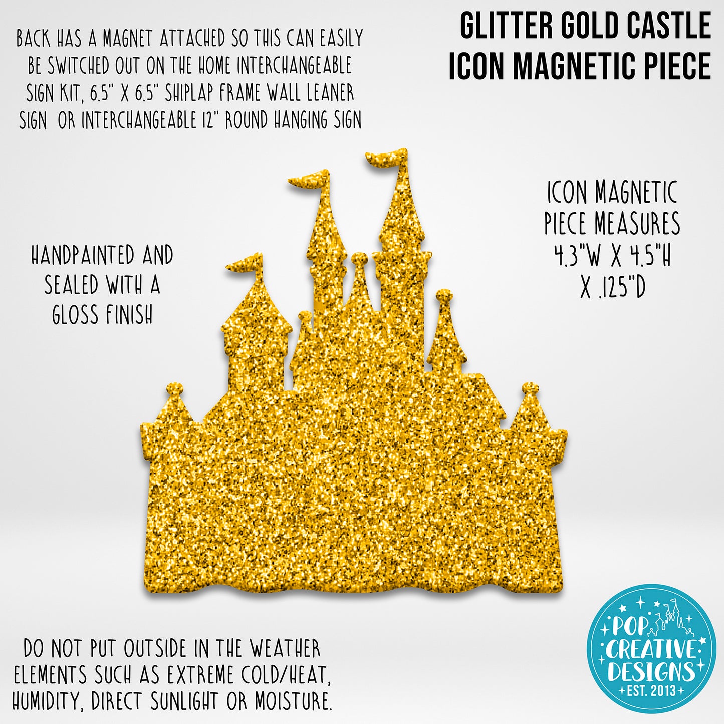 ***CLEARANCE ITEM*** Glitter Gold Castle Icon Magnetic Piece