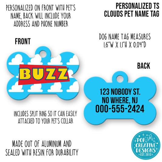 ☁️ Personalized TS Clouds-Inspired Pet ID Tag – Custom Dog & Cat Name Tag with Contact Info – Durable Acrylic Resin Collar Tag