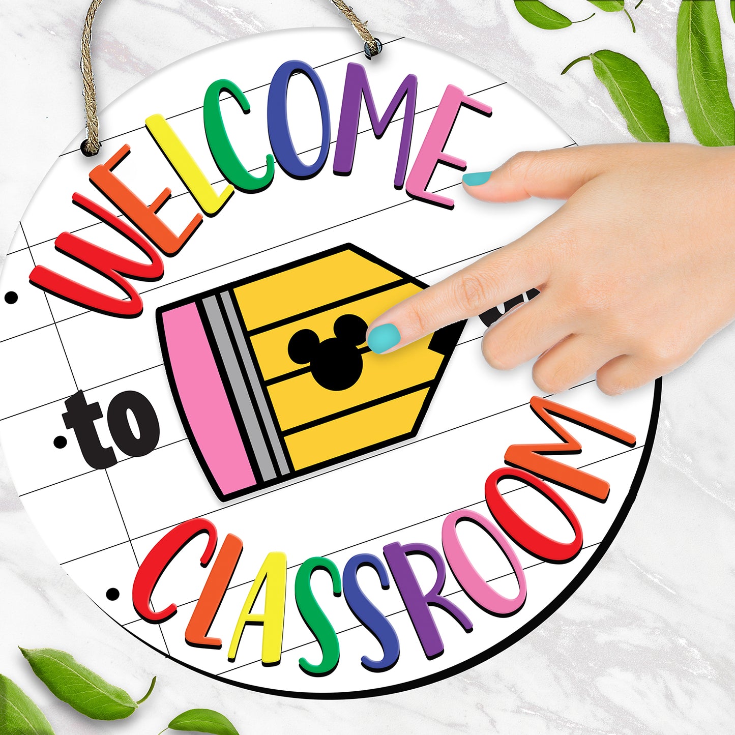 Welcome to our Classroom Interchangeable 12” Round Hanging Sign to display icon magnetic pieces