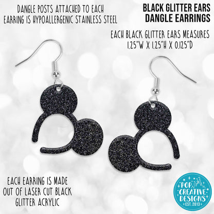 Black Glitter Ears Dangle Earrings