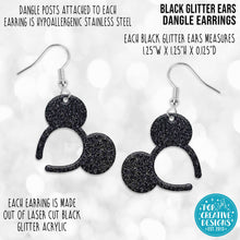 Load image into Gallery viewer, Black Glitter Ears Dangle Earrings