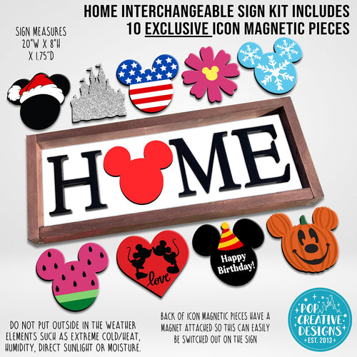 Home Interchangeable Sign Kit Includes EXCLUSIVE 10 Icon Magnetic Pieces - FREE SHIPPING