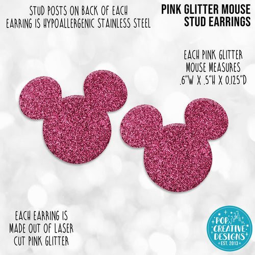 Pink Glitter Mouse Stud Earrings